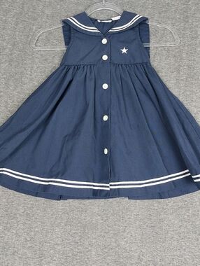 SOPHIE ROSE TODDLER GIRLS NAVY WHITE SLEEVELESS BUTTON FRONT SAILOR DRESS 4T
